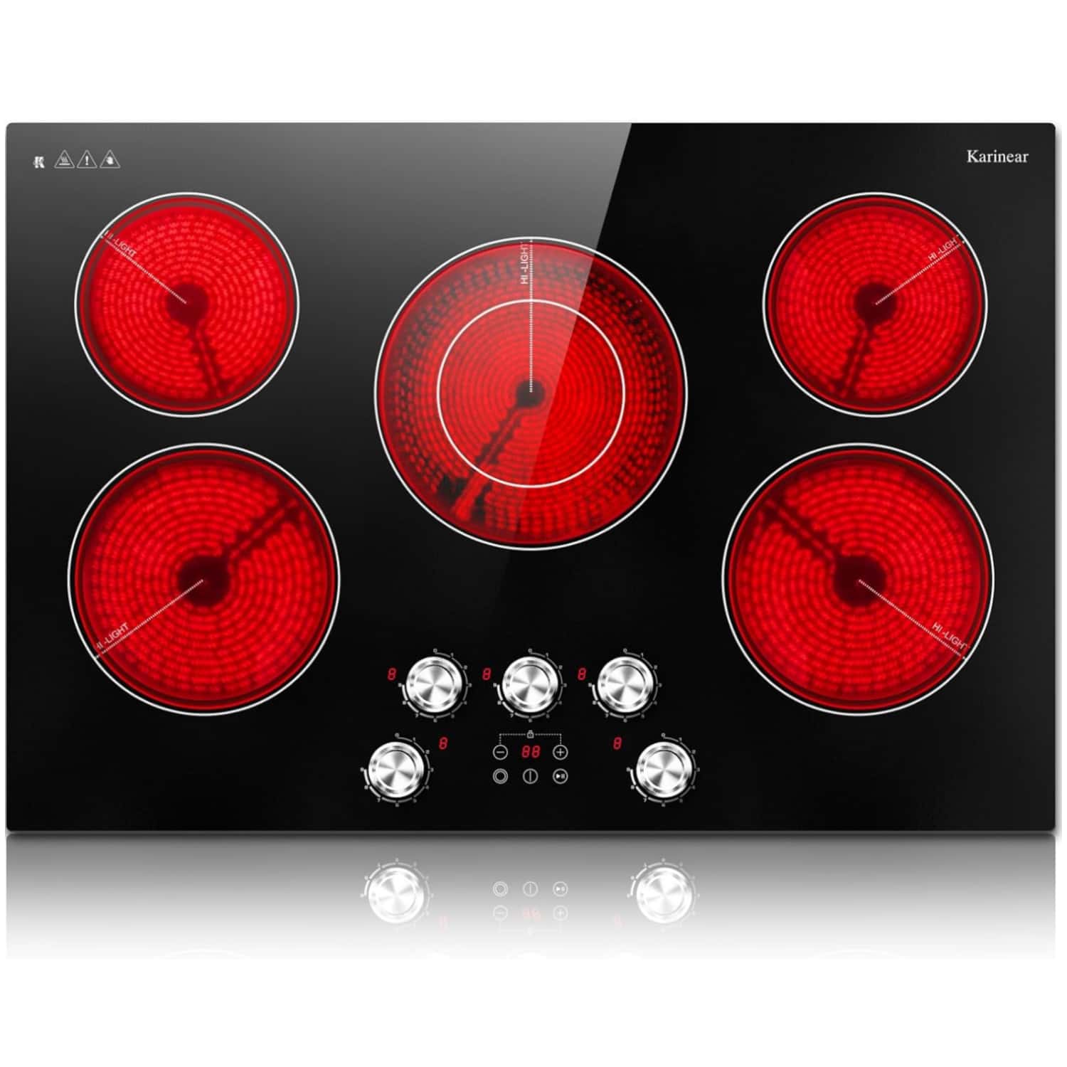 Karinear 30 Inch 5 Burner Electric Cooktop With Knob & Touch Control 8500W