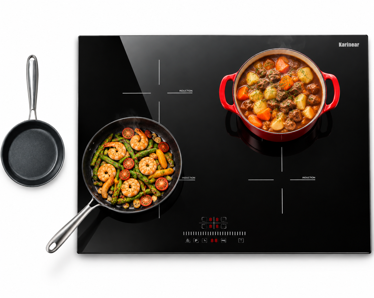 Karinear 30 Inch 4 Burner Drop in Induction Cooktop With Cast Iron Pot
