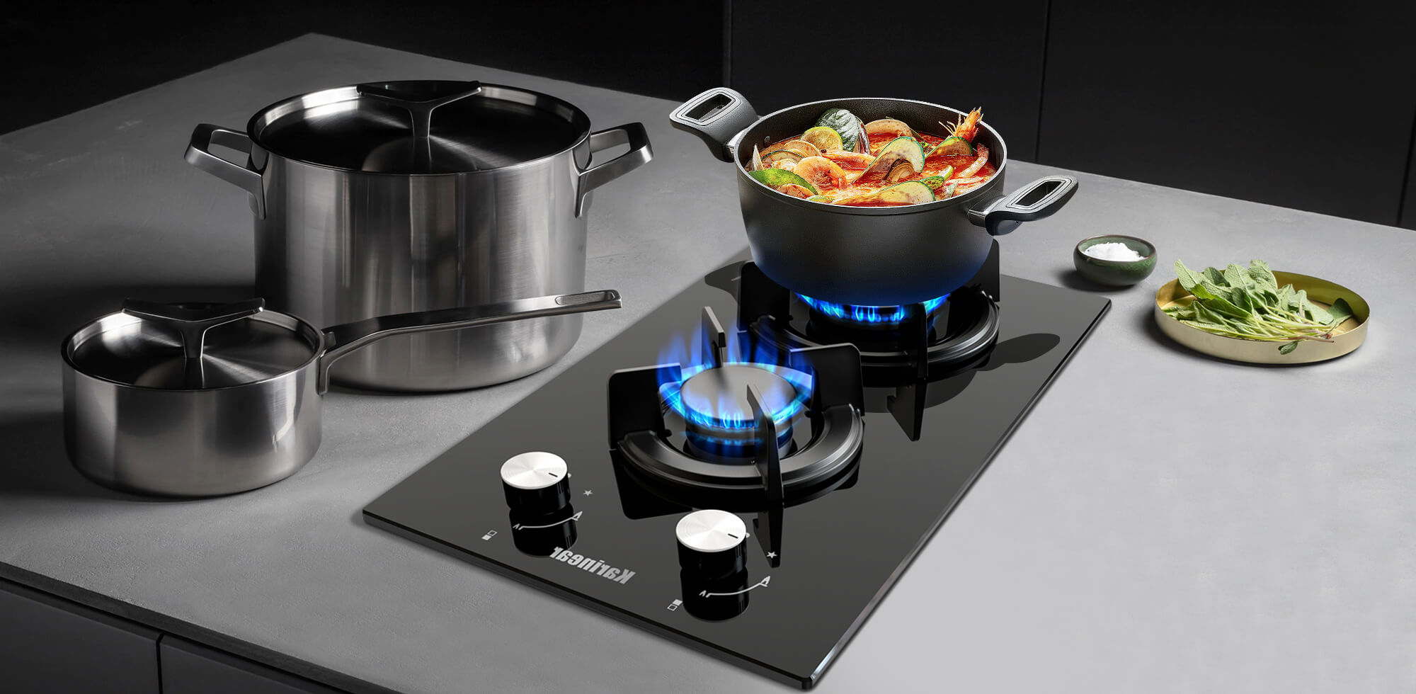 Karinear Tempered Glass Gas Cooktop, 12 In Gas Stove Top Gas Cooktop 2 Burners, Built-in Gas Hob Suitable for Dual Fuel LPG/NG, Thermocouple Protection, Easy Clean, indoor Gas stove for Apartment,110V