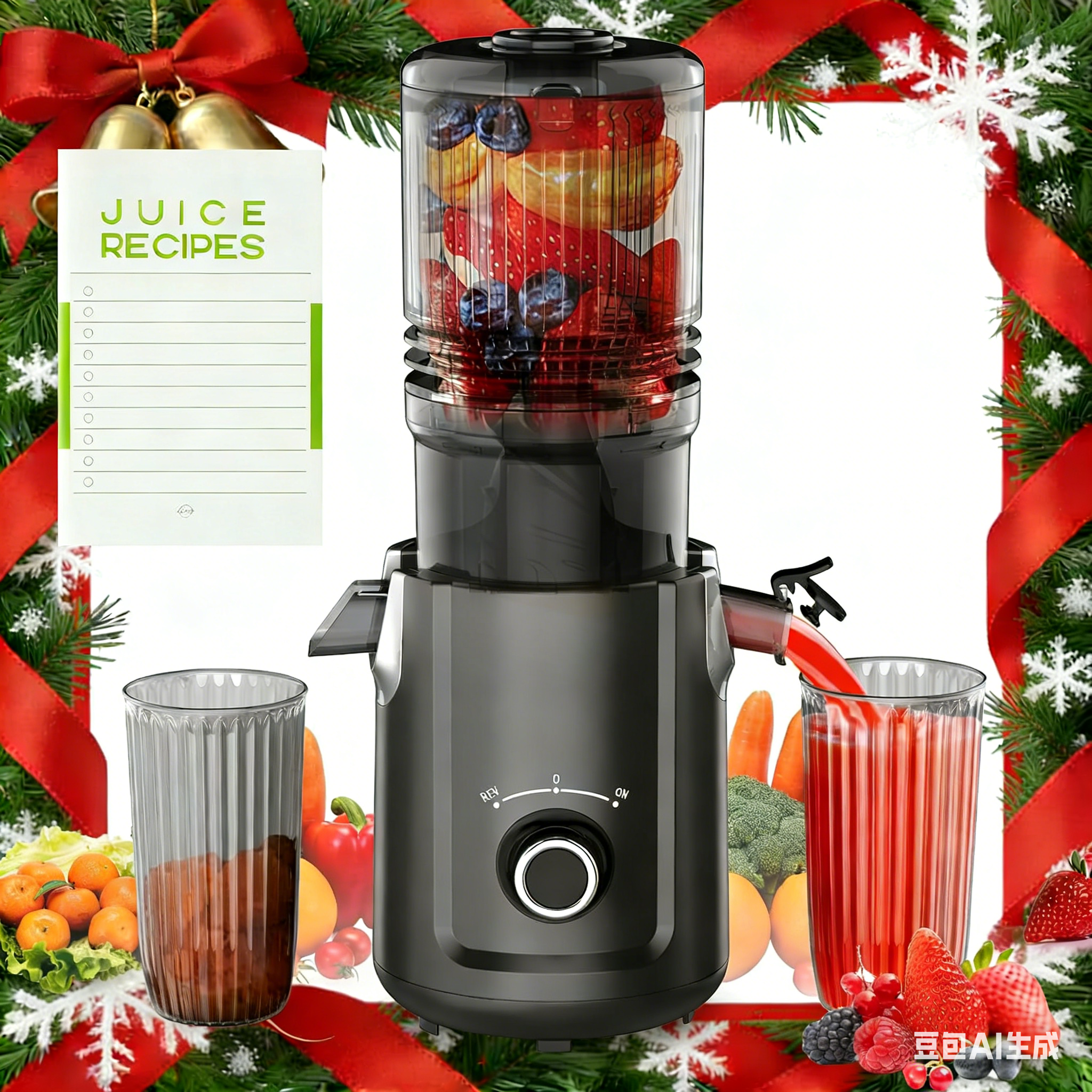 Karinear Cold Press Juicer 5.3" Wide Feed Chute Juice Extractor Machine for Whole Vegetables & Fruits