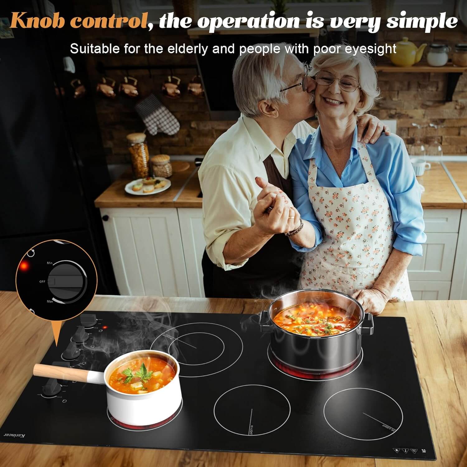 Karinear 36 Inch 5 Burner Eletric Stove Top - Knob Control