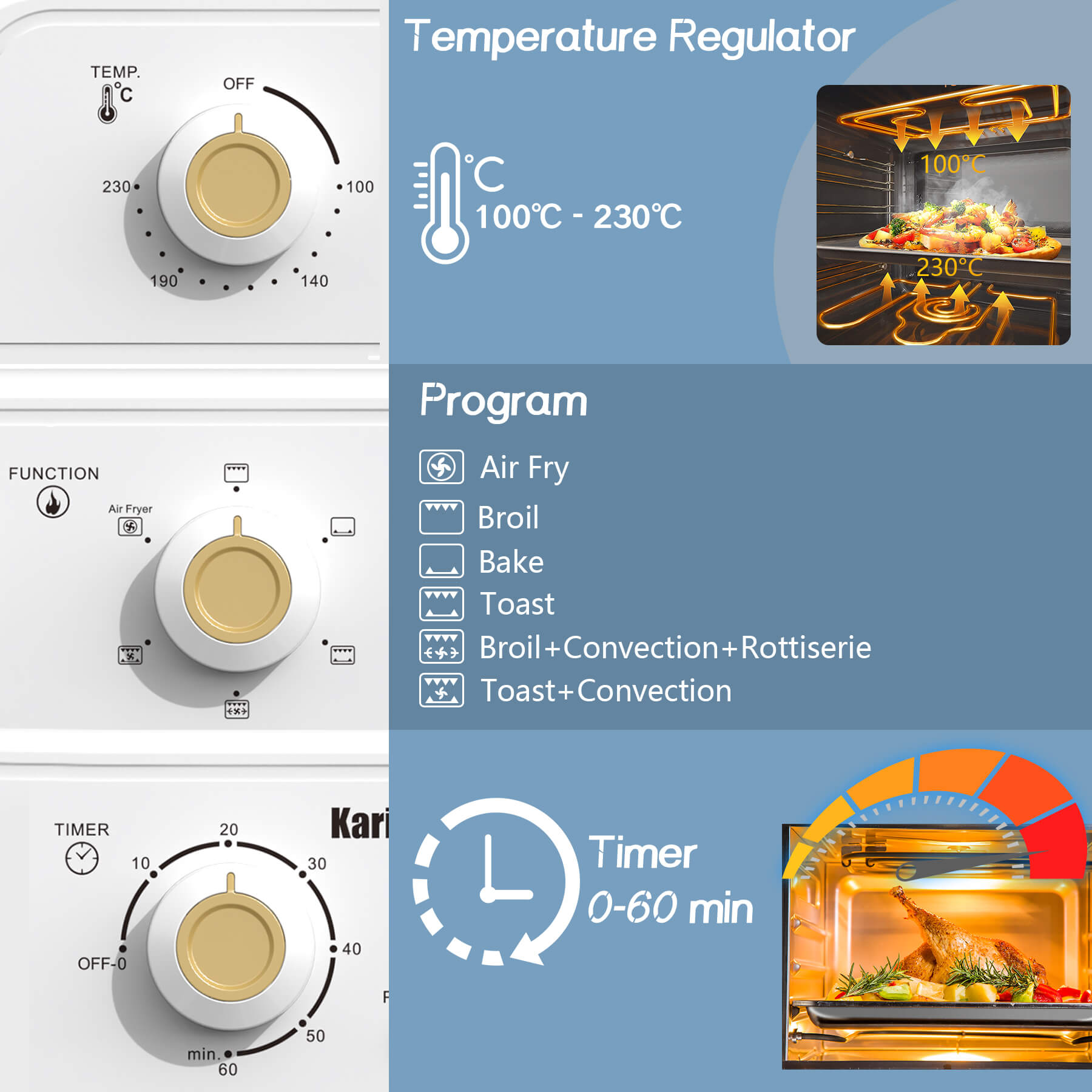 Karinear 20 L 6-in-1 Mini Oven with Rotary Knob