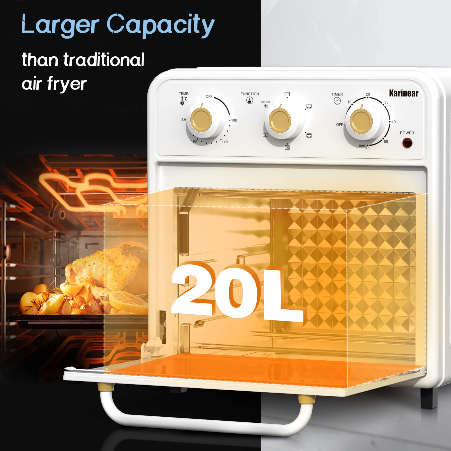 Karinear 20 L 6-in-1 Mini Oven with Rotary Knob