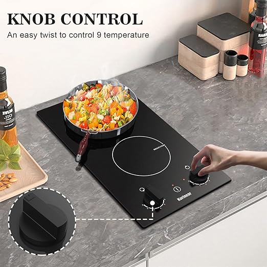 Karinear electric cooker hob with 2 cooking zones. You can use the zones at the same time to save your time. Front Zone 1100W, Rear Zone 1700W, super fast speed to heat
