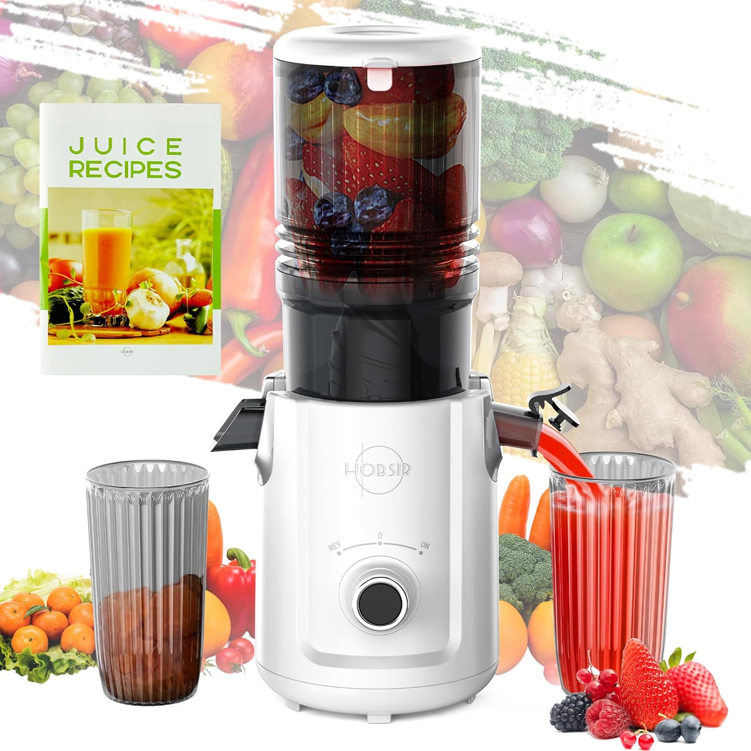 Karinear Masticating Juicer 5.3-Inch Large Feed Chute For Whole Vegetables and Fruits