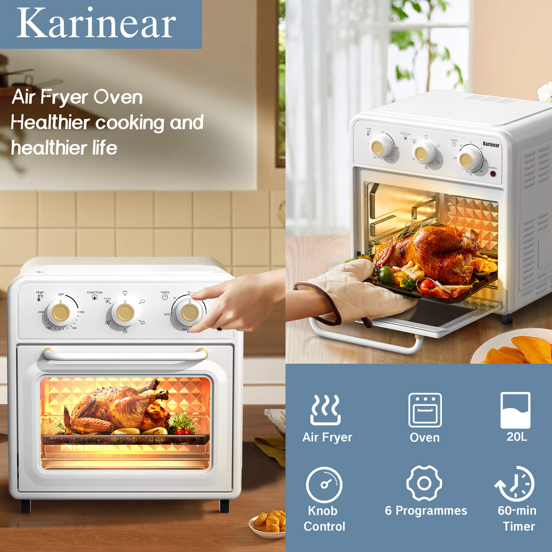 Karinear 20 L 6-in-1 Mini Oven with Rotary Knob