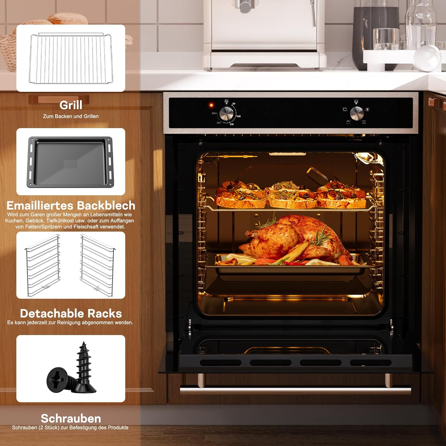 Karinear 65L Built in Electric Oven Wtih 5 Functions 2200W