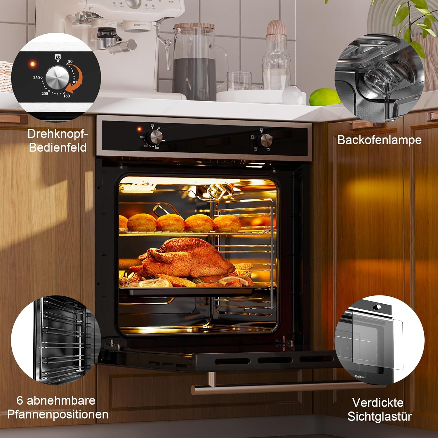 Karinear 65L Built in Electric Oven Wtih 5 Functions 2200W