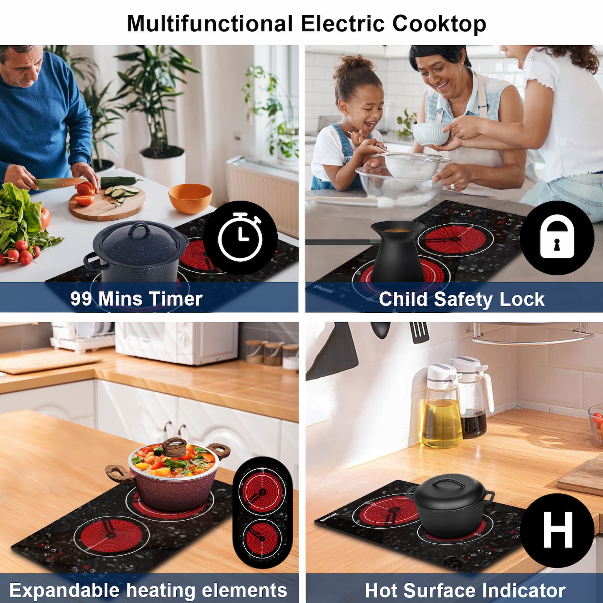 Portable 2 burner outlet electric cooktop