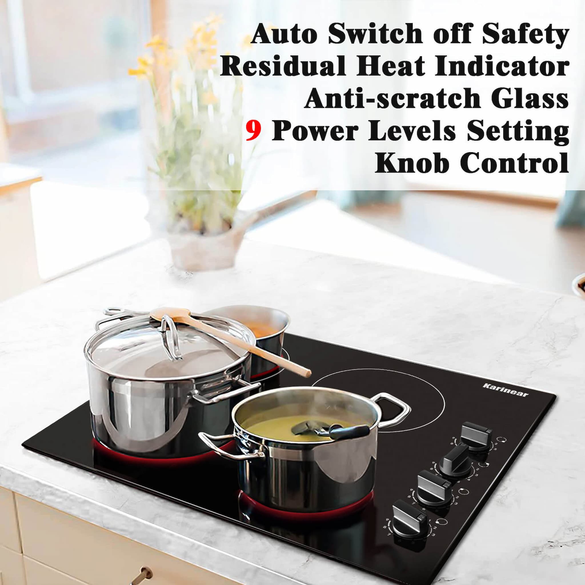 220-240v Electric Radiant Cooktop with Knob Control, Residual Heat Indicator, Over-Temperature Protection, Hard Wire(No Plug)