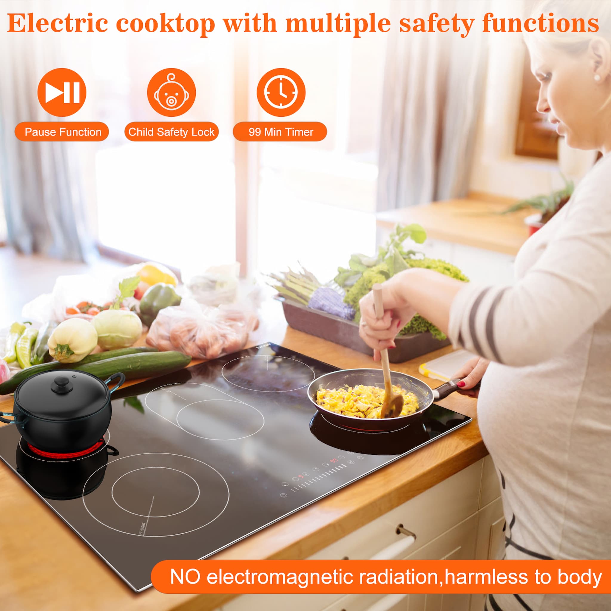 his sensor touch control electric cooktop has 9 power levels, for precision to switch into different level from boil to simmer. The digital sensor touch controls help to easy control the electric cooker heating accurately.