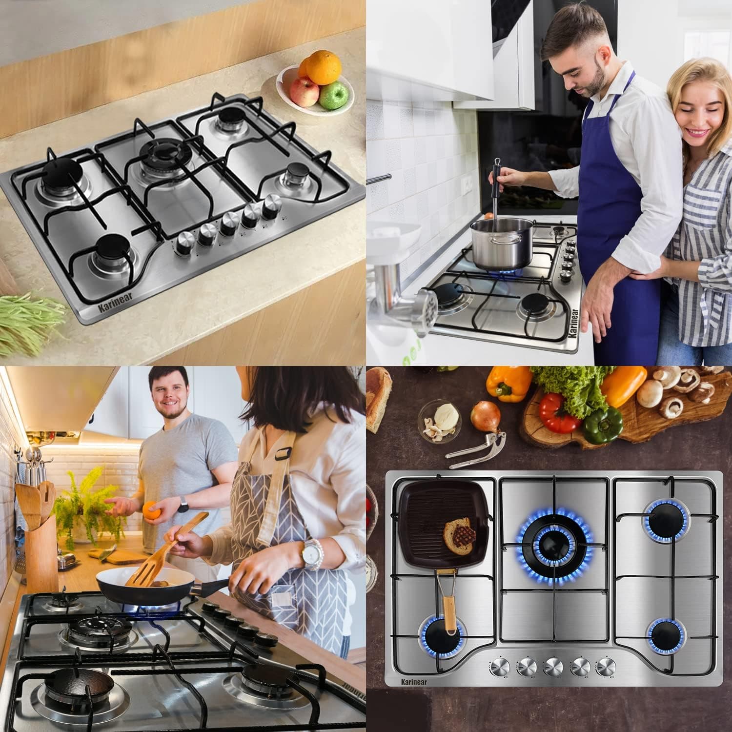 Karinear 24 inch Electric Stainless Steel Cooktop, 5200W Electric Hob for  Cooking, Built-in and Countertop Ceraminc Stove Top with 4 Burners, Knob  Control, 16 Power Levels, 220-240V, No Plug