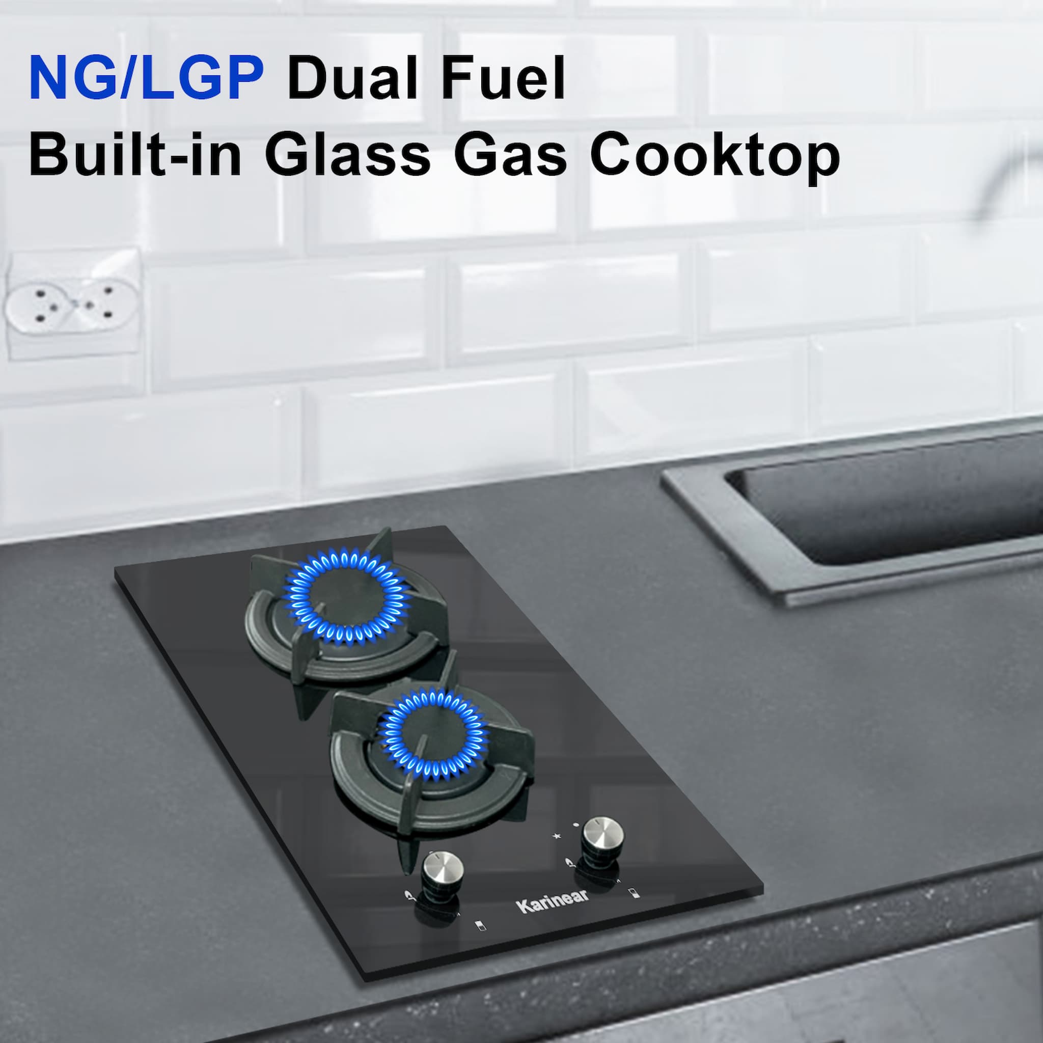 1. The initial setting of the 2 burners gas cooktop is for natural gas. If you want use liquid propane you have to change the NG nozzles into LPG nozzles.
