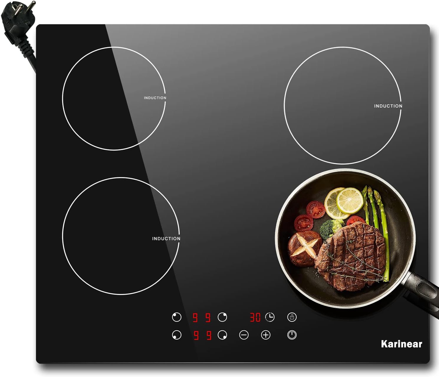 Karrinear 4 Burner Induction Cooktop 24 inch with Booster,220-240v 6500W Built-in Glass Ceramic Electric Induction Burner,