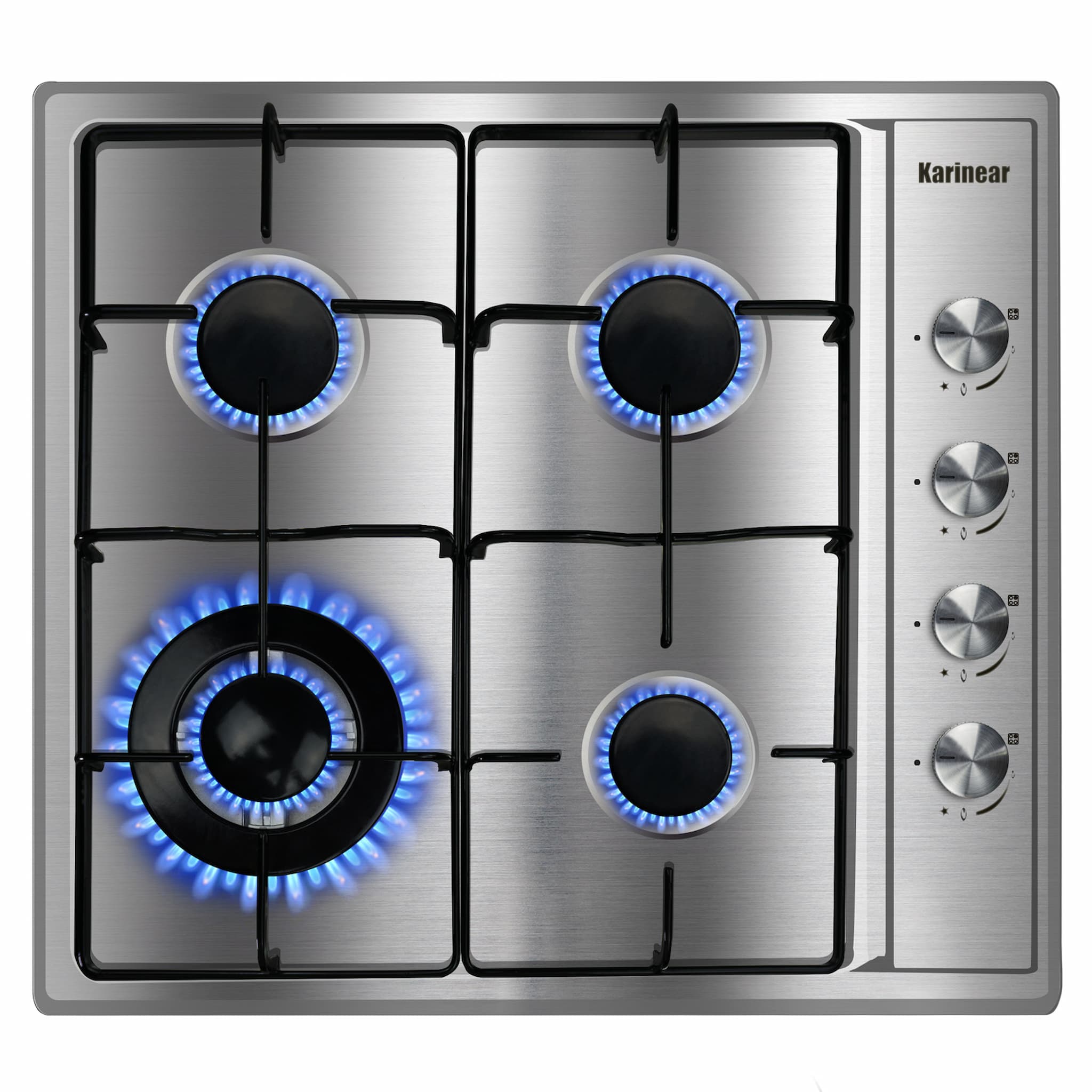 Karinear 24 Inch 4 Burner Stainless Steel Tempered Gas Cooktop