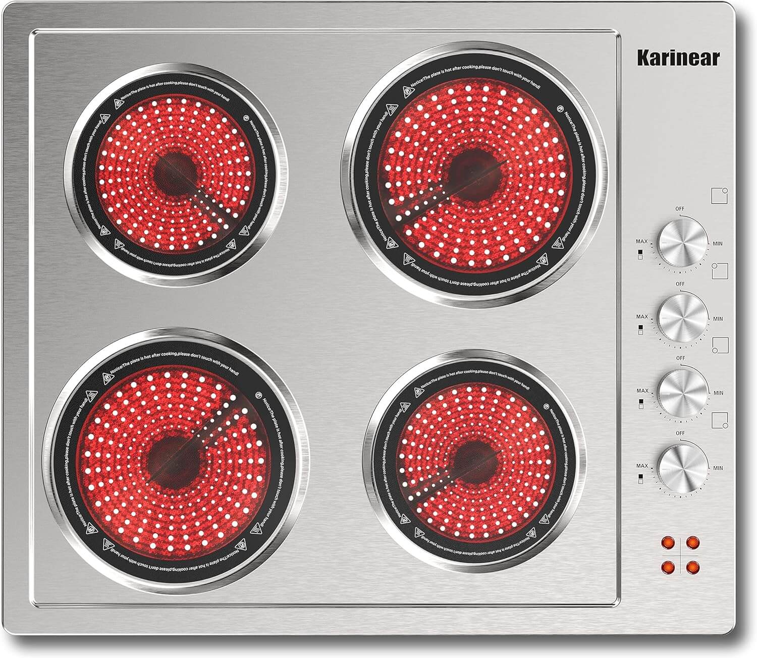 Karinear 24 inch Electric Stainless Steel Cooktop, 5200W Electric Hob