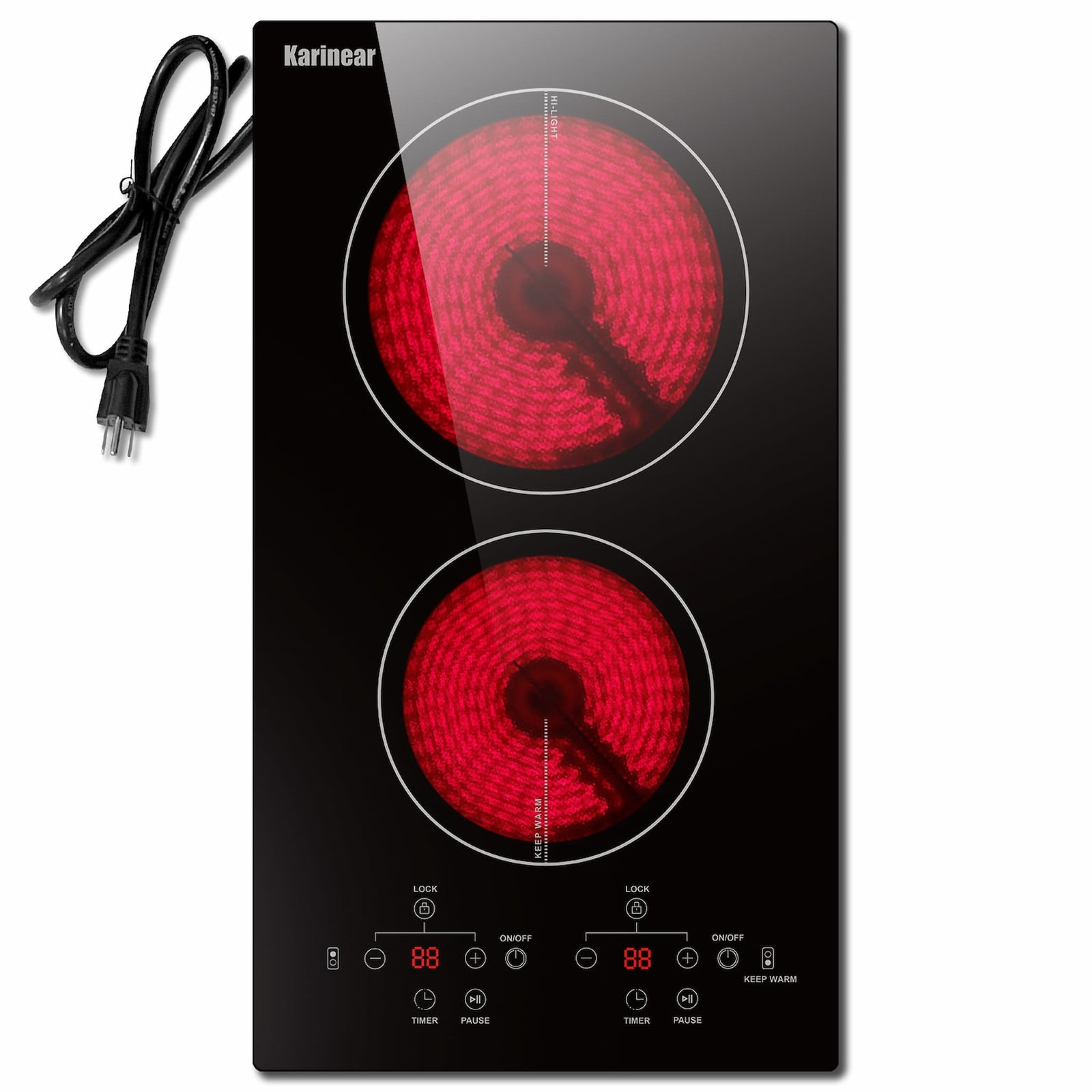 Karinear 12 Inch 2 Burner Plug in Electric Ceramic Cooktop