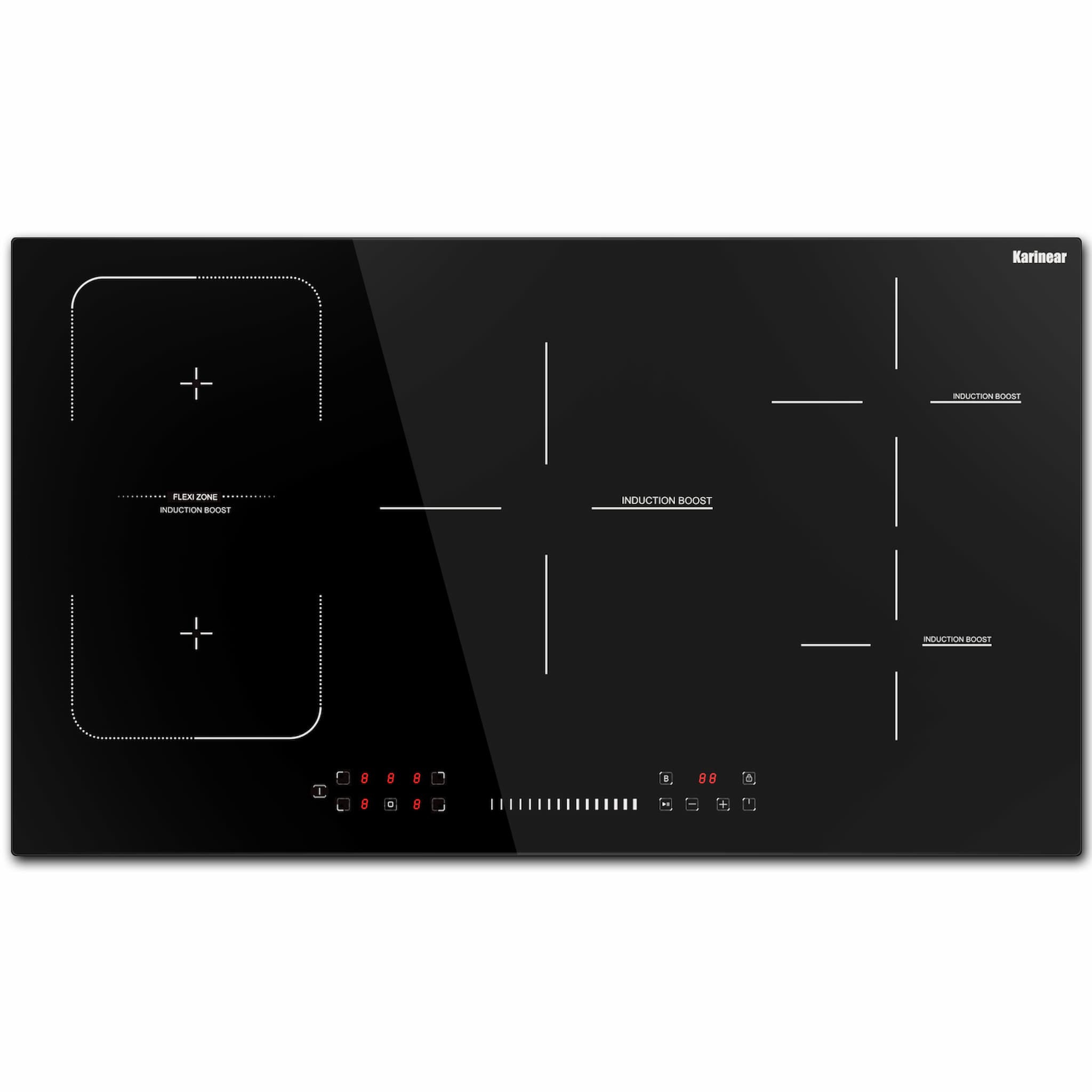 Karinear Induction Cooktop 36 inch, built-in electric cooktop 5 burners, 9 Power Levels, Flex Zone, Child Safety Lock & Timer, 7200w, 240v, No Plug