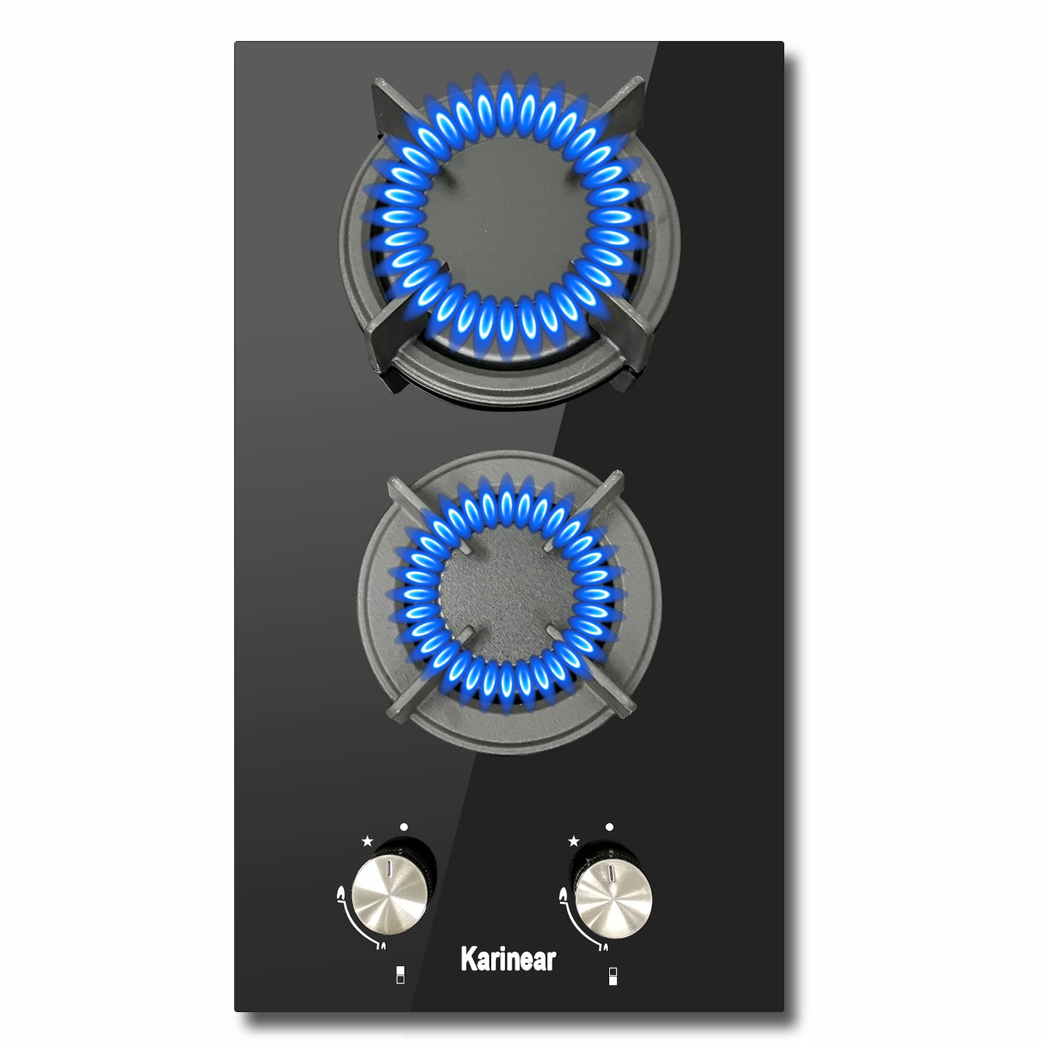 Karinear Tempered Glass 12'' Gas Cooktop 2 Burners, Propane Cooktop, Natural Gas Burner, Built-in Gas Stovetop with Thermocouple Protection for Apartment, Indoor, 110V (Come with Pressure Regulator)