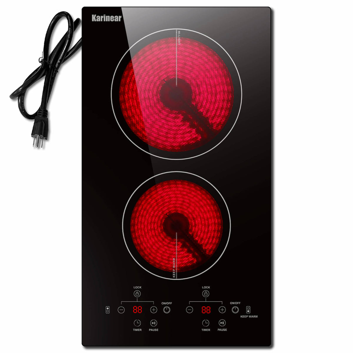 Karinear 12 Inch 2 Burner Plug in Electric Ceramic Cooktop