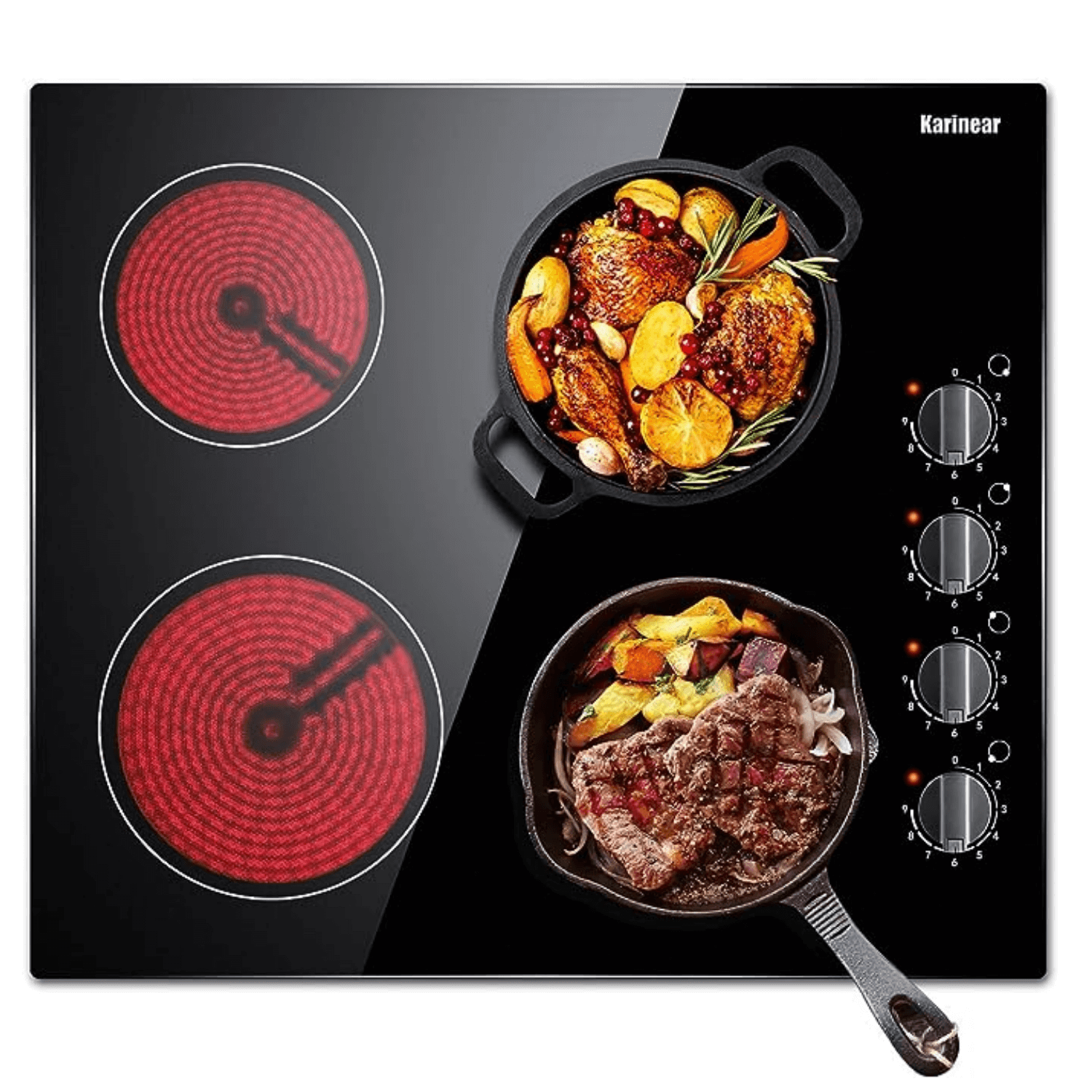 Karinear 24 Inch 4 Burner Knob Control Electric Ceramic Cooktop