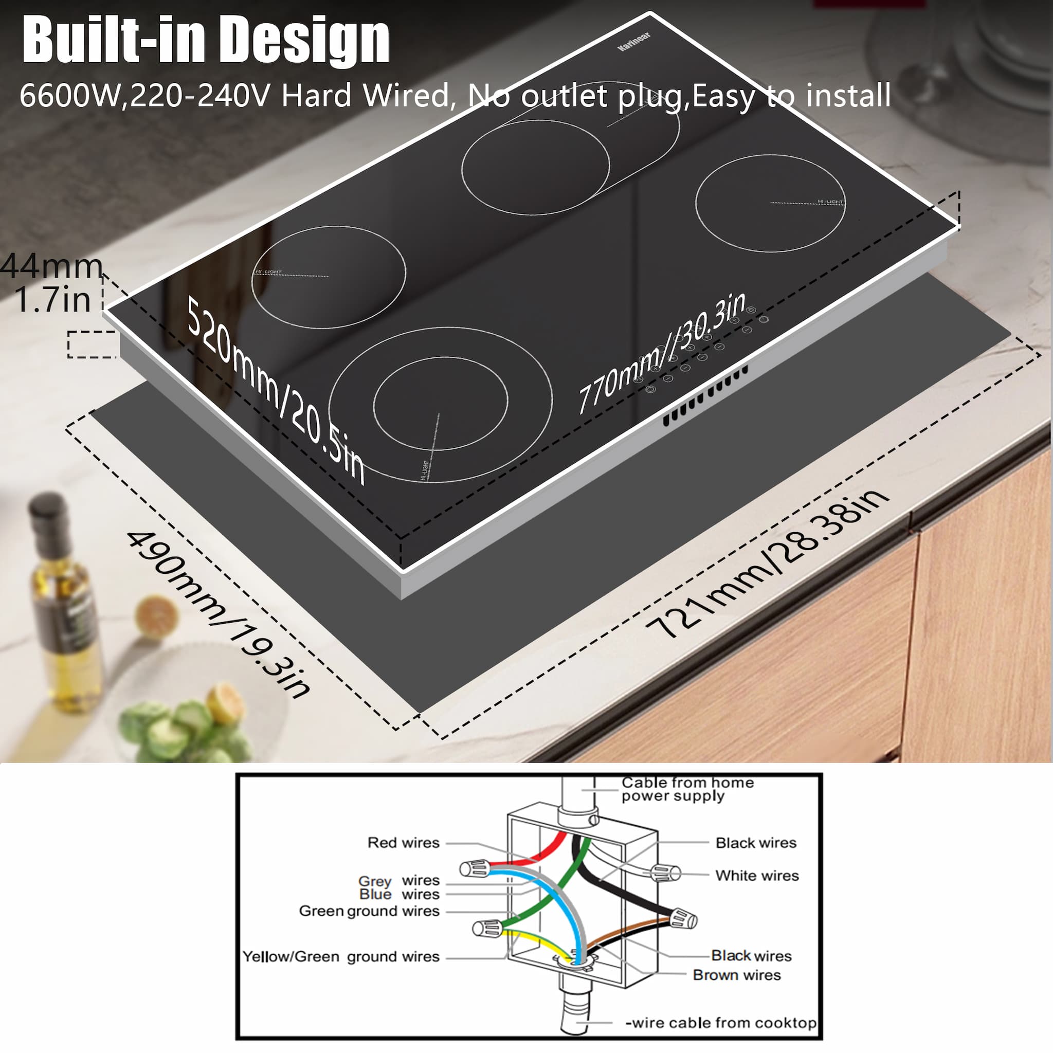 This 30'' electric stove is built-in design, which can save space and make your kitchen look more stylish and beautiful. Please recognize the size of the electric stove before you buy.
