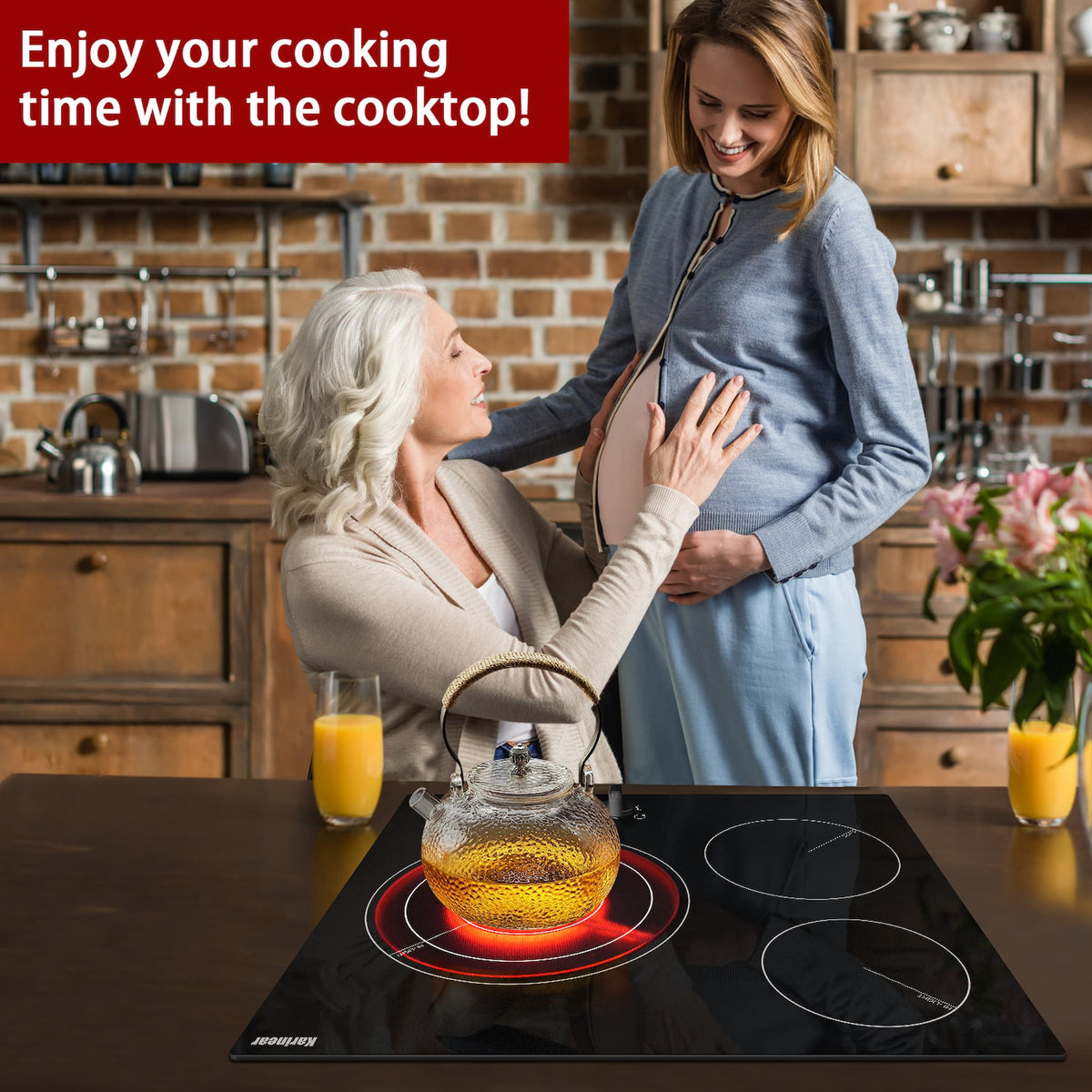 Karinear 24 Inch 3 Burner Builtin Electric Ceramic CooktopKnob Control