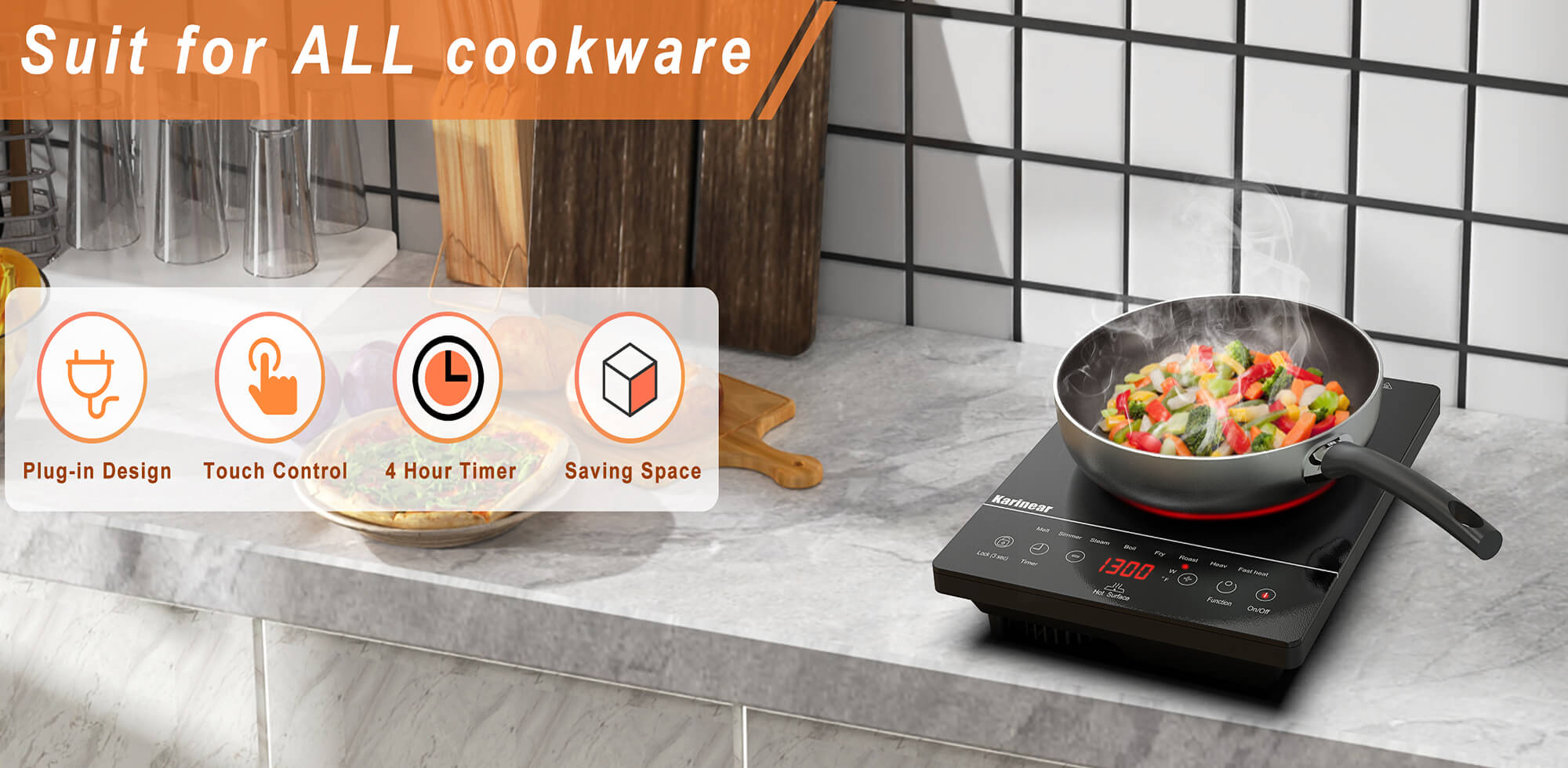 Karinear 1800W 110V Portable Electric Cooktop