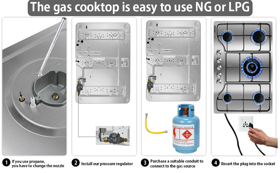 The 30 inch ng/lpg gas cooktop is easy to install.