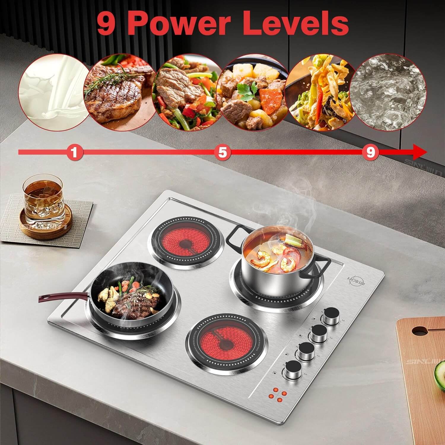 24 Inch Electric Cooktop 5200W Countertop and Built-in Electric Ceramic Stove Top