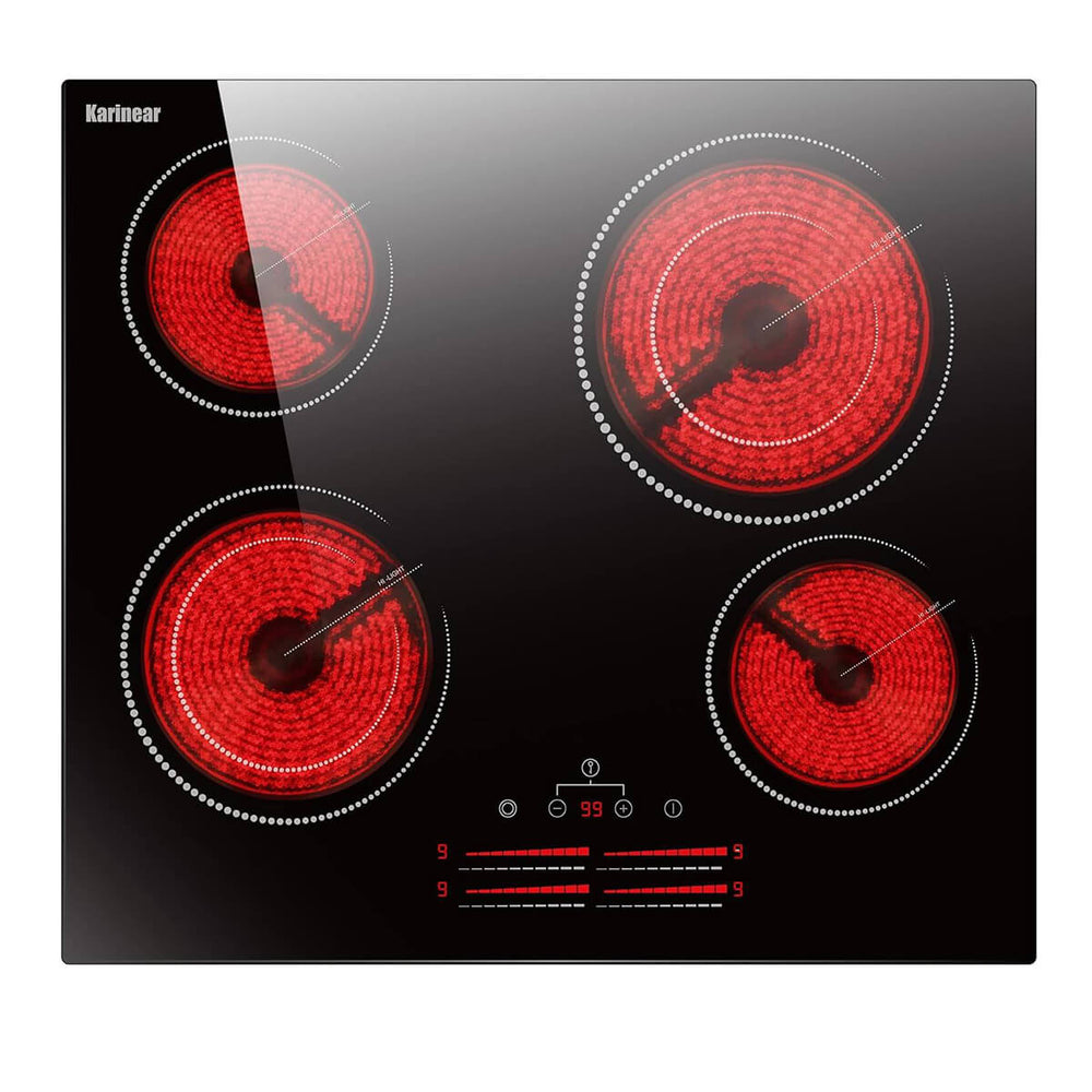 Karinear 24 Inch 4 Burner Electric Cooktop With Double Ring Zone Funct