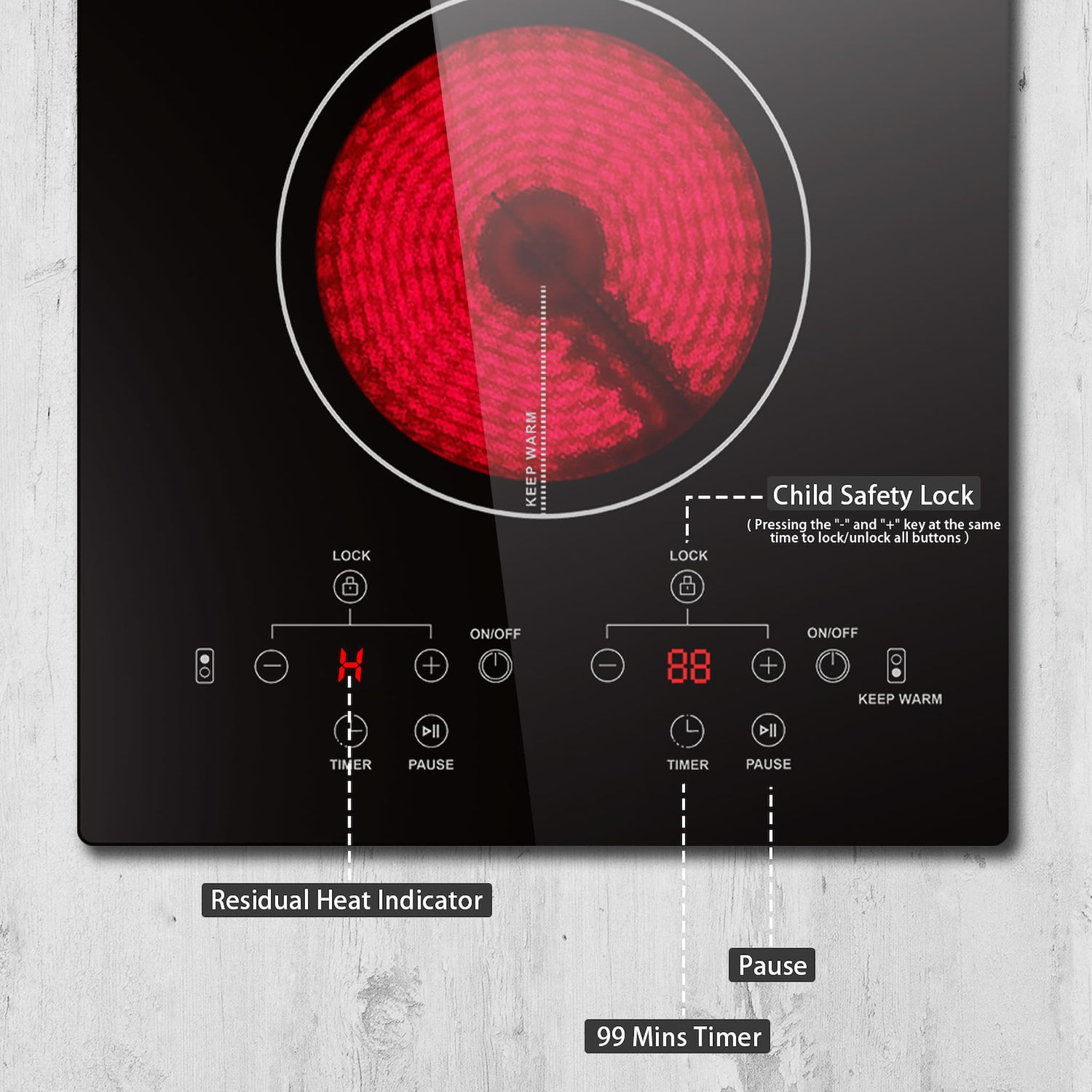 Karinear 12 Inch 2 Burner Plug In Electric Ceramic Cooktop