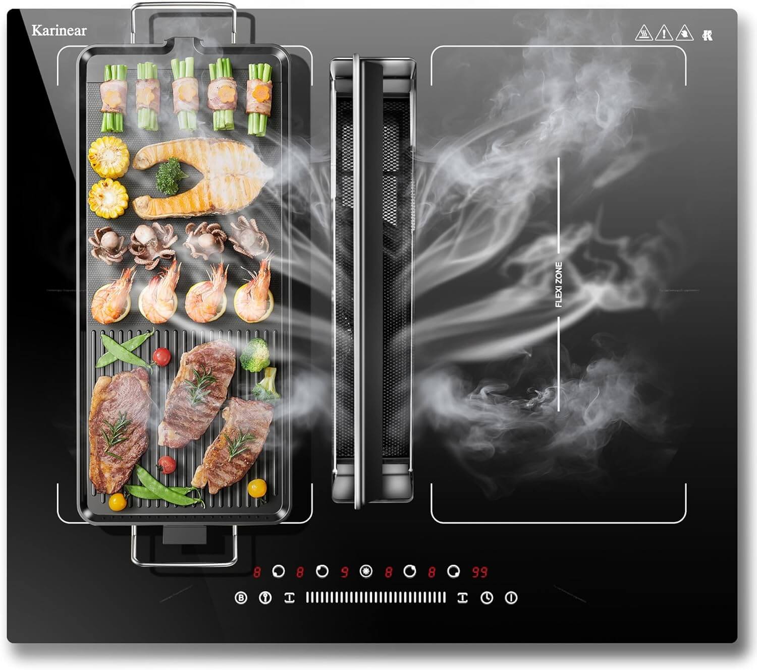 Karinear Induction Hob With Extractor Hood With Built In Flex Zones