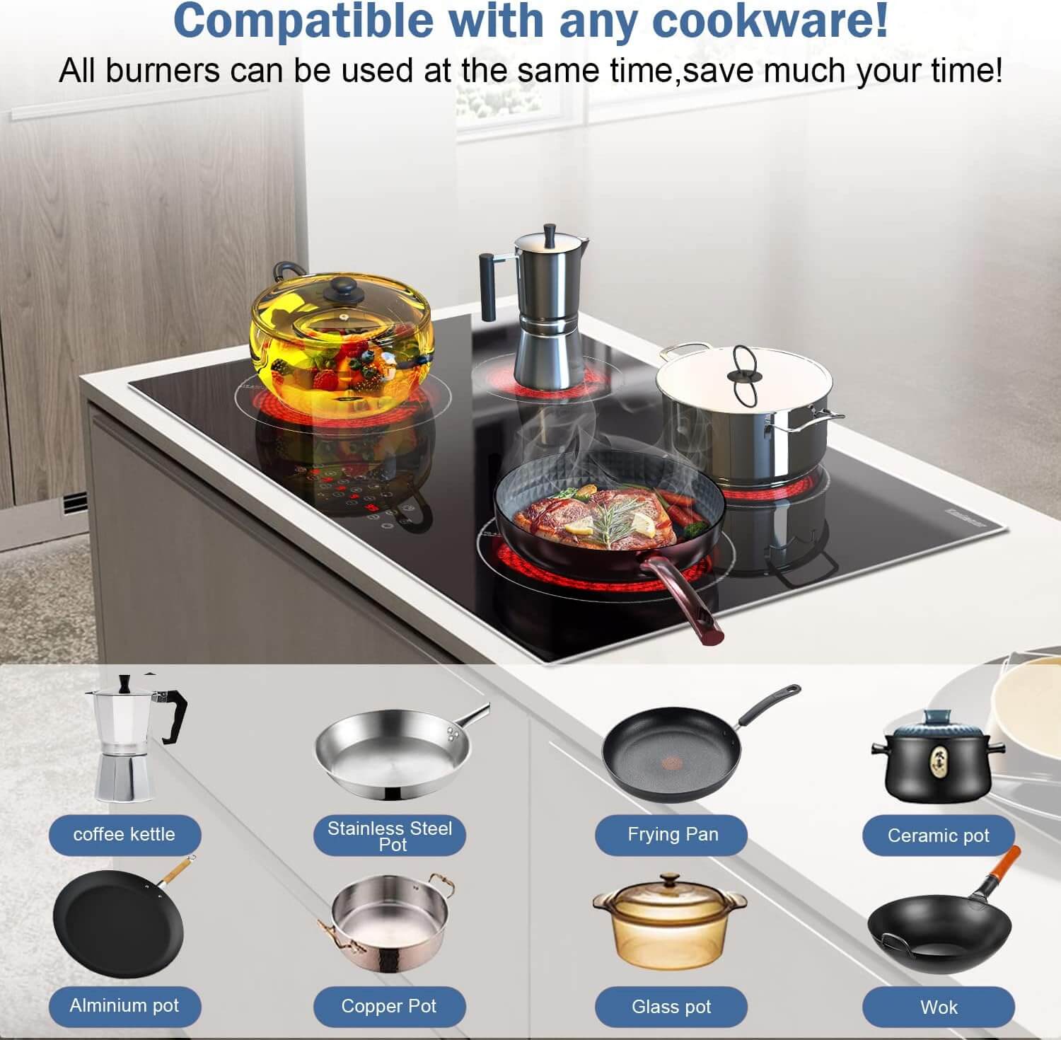 220V Portable Induction Cooktop Burner Countertop Cooker Hot Pot Stove  2200W NEW