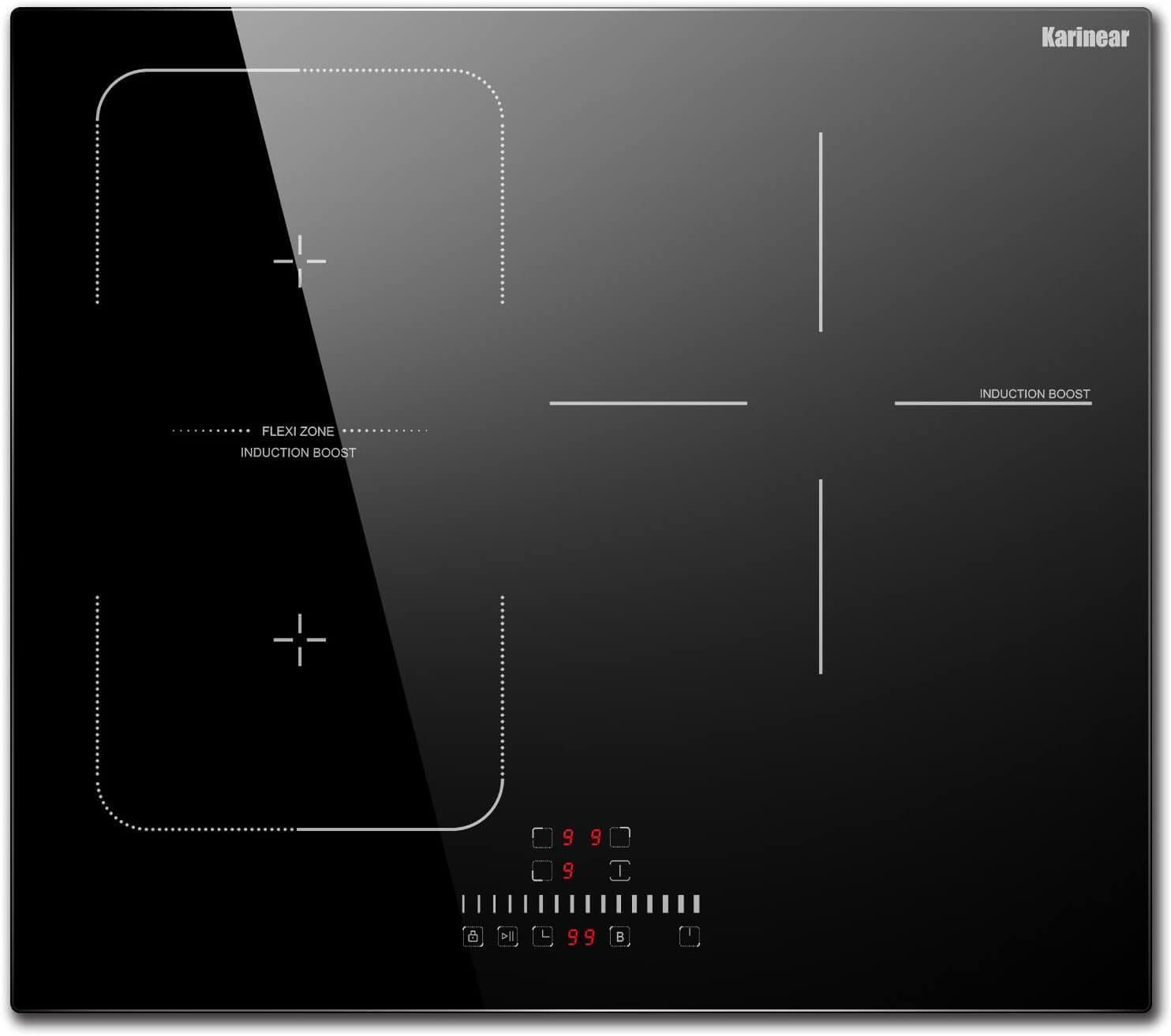 Karinear Induction Hob, 60cm 3 Zones Electric Hob with Slider Control, Boost Function and Flexi Zone 6800W, Hard Wired, No Plug Included