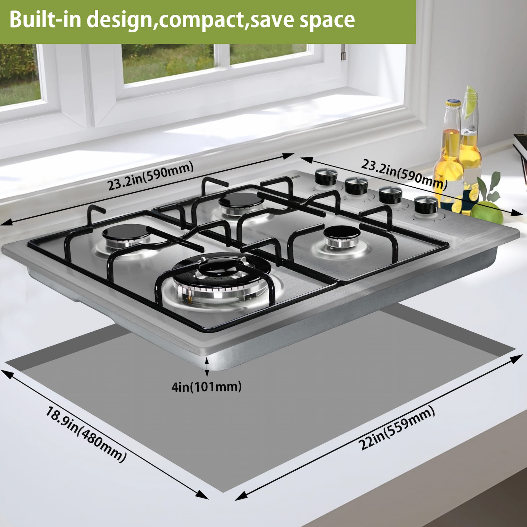 4 Burners Kitchen Built-in Stove Propane Gas Cooktop Tempered Countertop  Stove