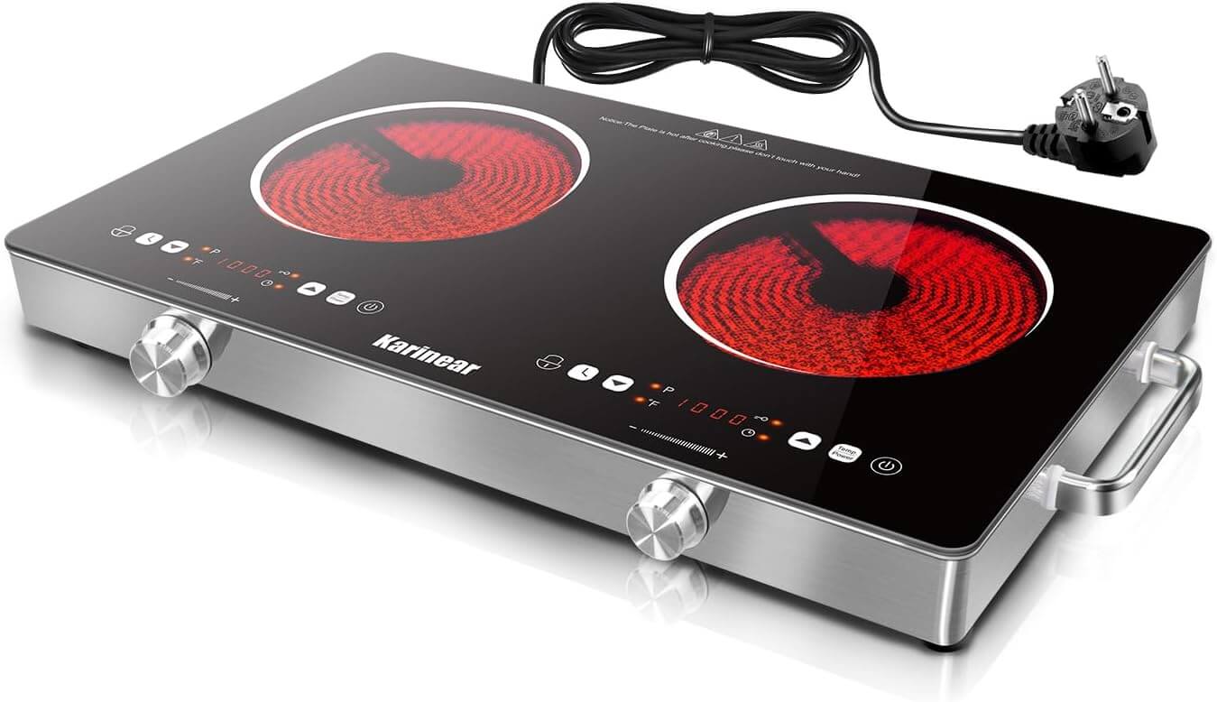 Karinear 24 Inch 2 Burner Electric Cooktop With Handle Knob Control