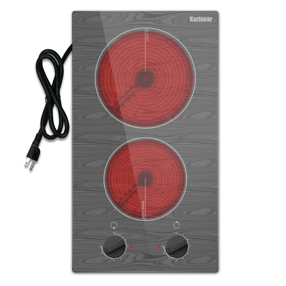 Karinear 12 Inch 2 Burner Portable Electric Stove With Woodgrain Patte