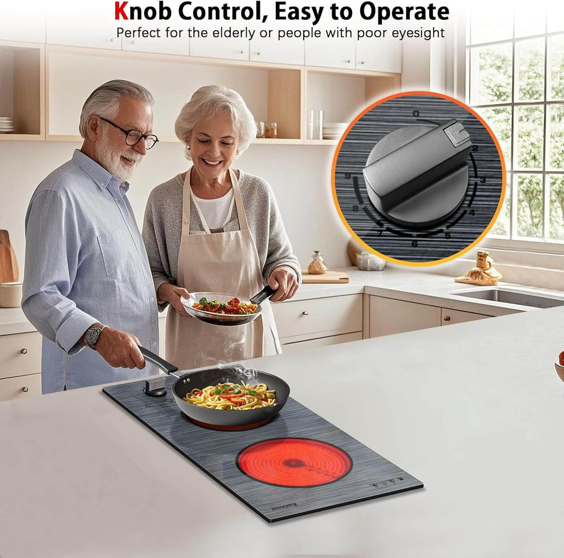 Karinear 2 Burner Electric Cooktop With Woodgrain Pattern