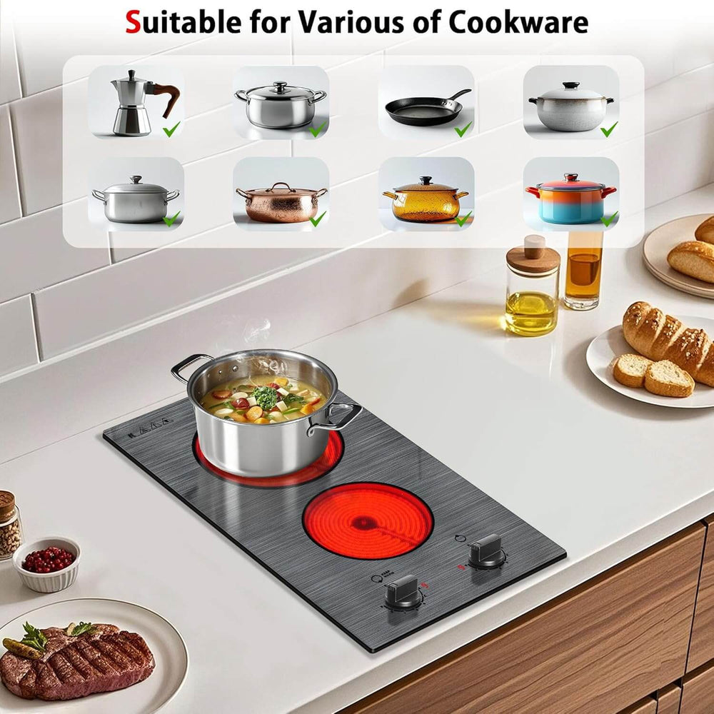 Karinear 2 Burner Electric Cooktop With Woodgrain Pattern