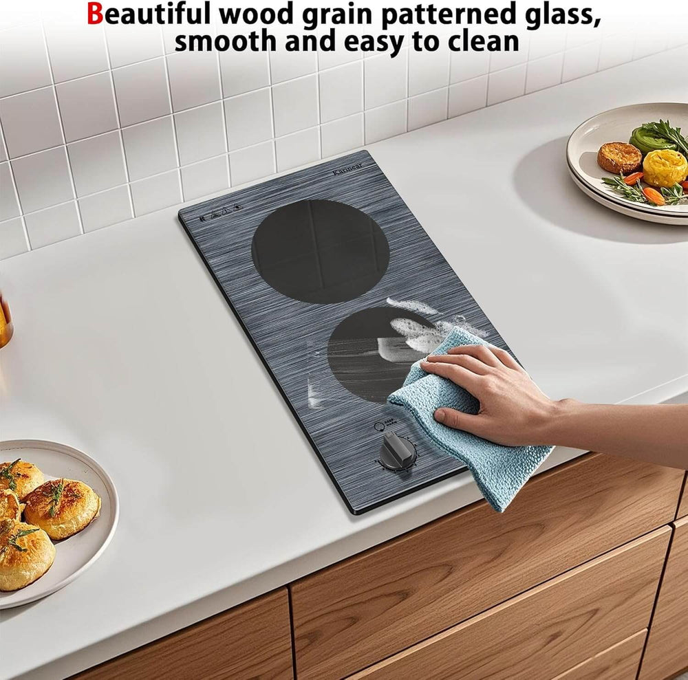 Karinear 2 Burner Electric Cooktop With Woodgrain Pattern