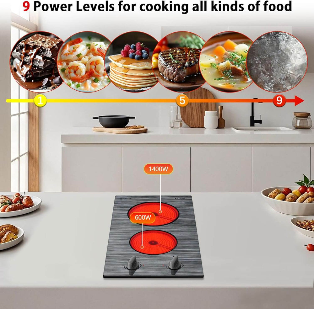 Karinear 2 Burner Electric Cooktop With Woodgrain Pattern
