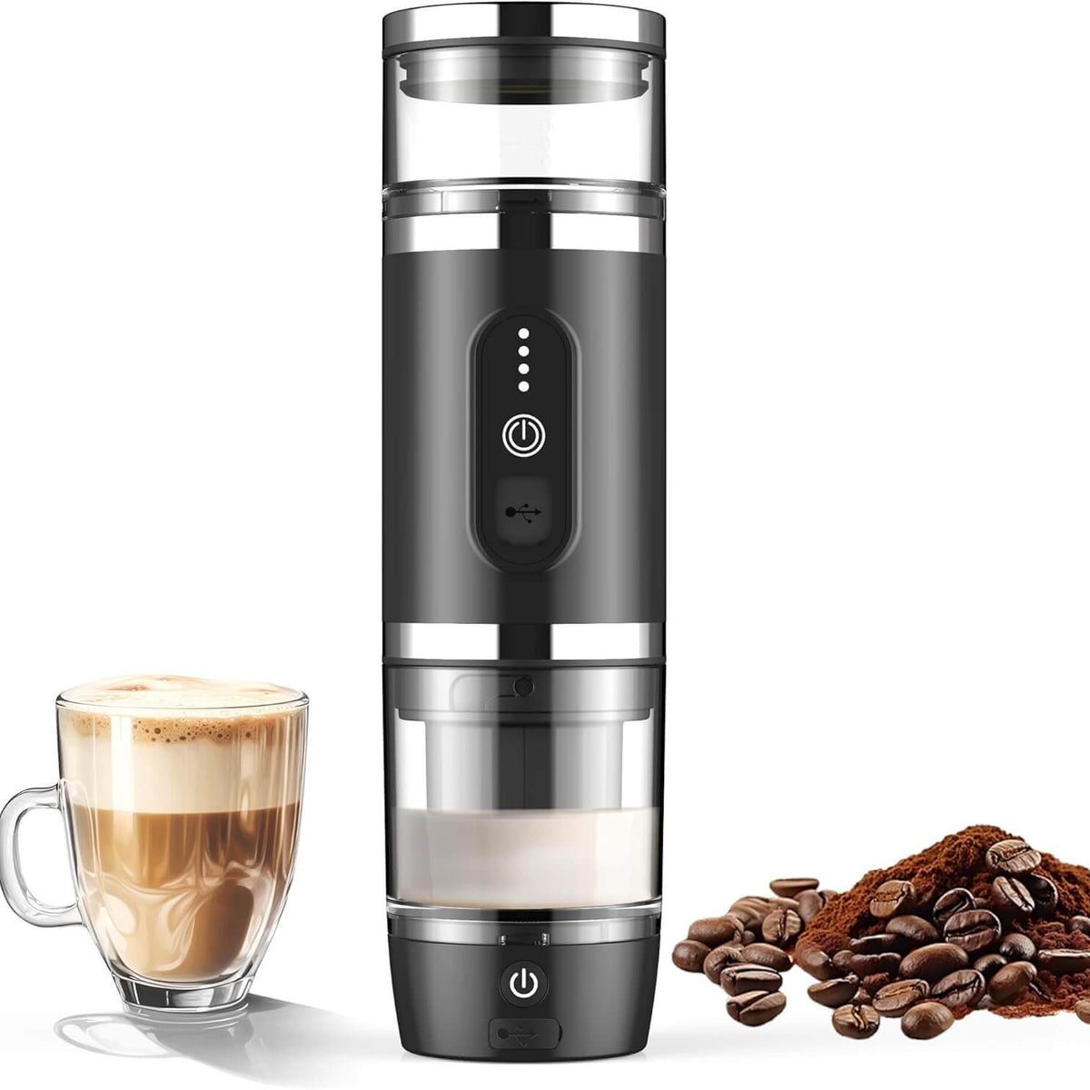 Karinear 3 inch 1 Portable Espresso Machine With Milk Frother - Black