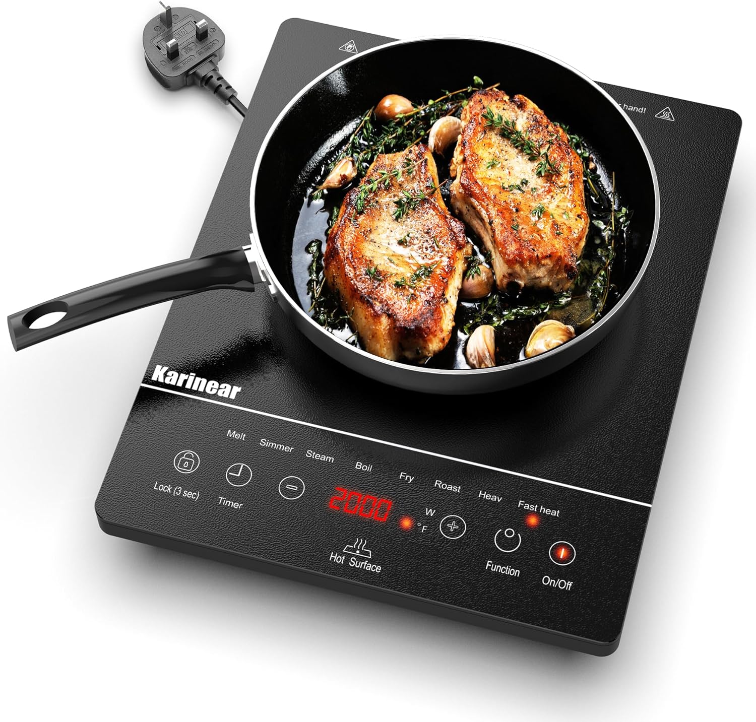 Karinear Electric Cooktop 24 Inch, 4 Burners Built-in Electric StoveTop  with Marble Patterned Surface, Ceramic Cooktop with Child Lock, Timer,  Residual Heat Indicator, 220-240v Hard Wired, Wiring Required(LH07)
