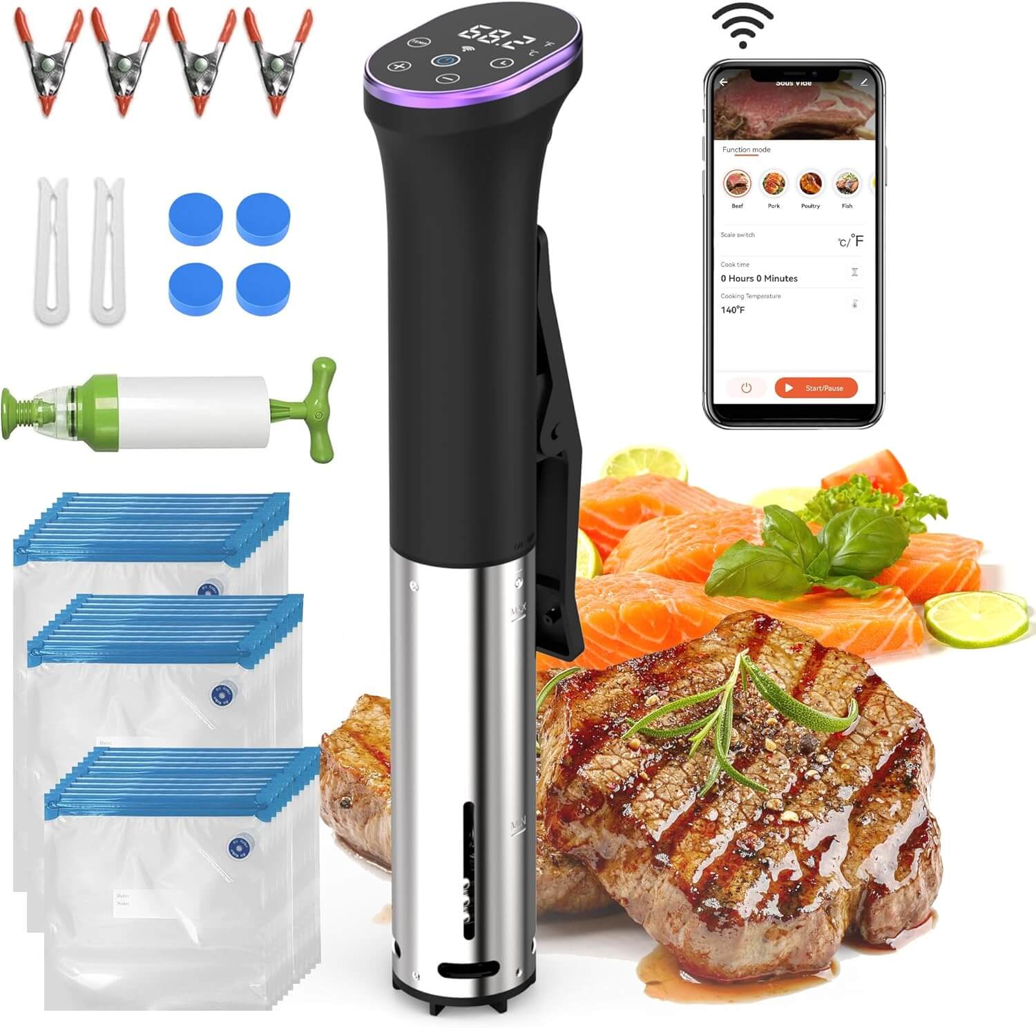 Karinear Sous Vide Machine With LED, Wifi App Control