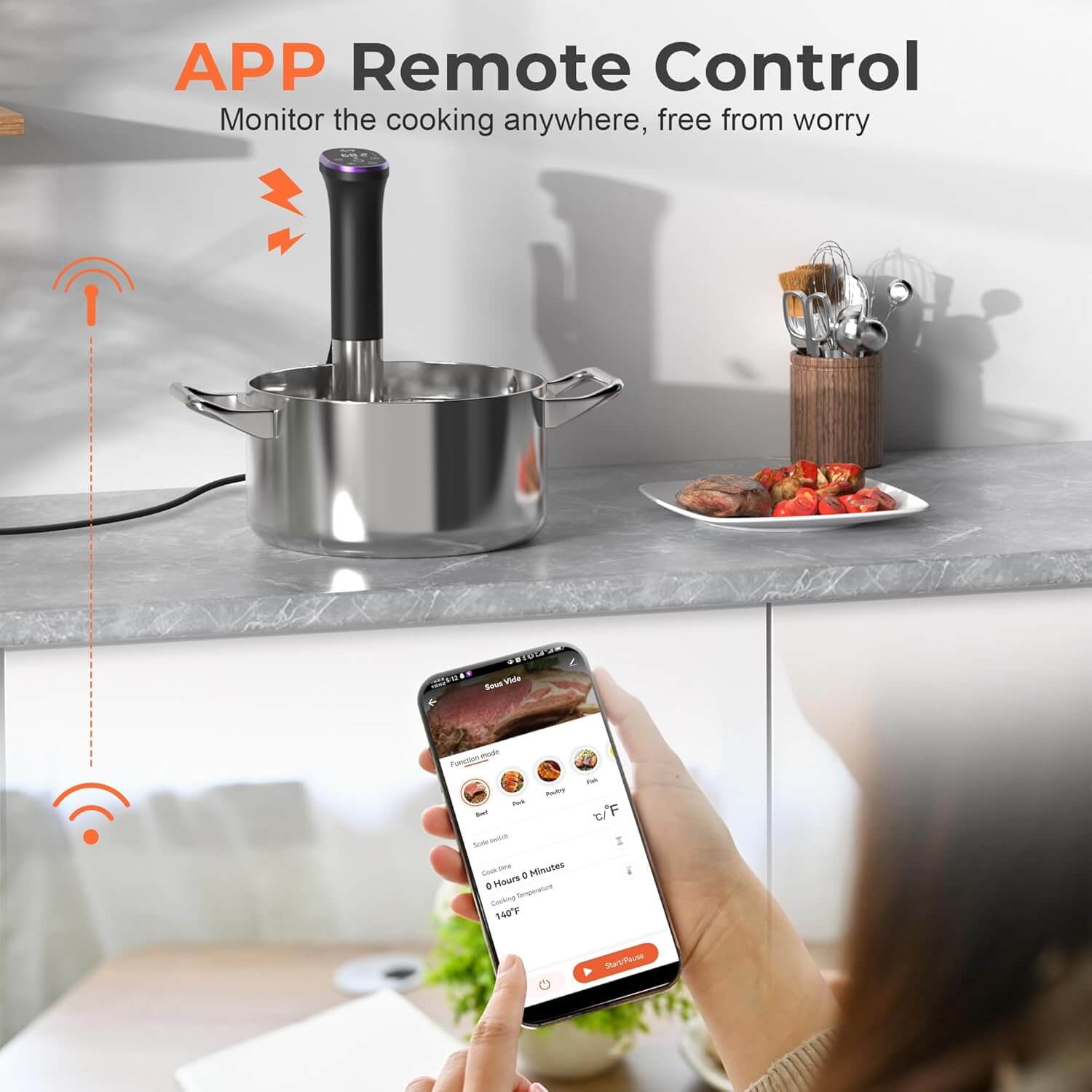 Karinear Sous Vide Machine With LED, Wifi App Control