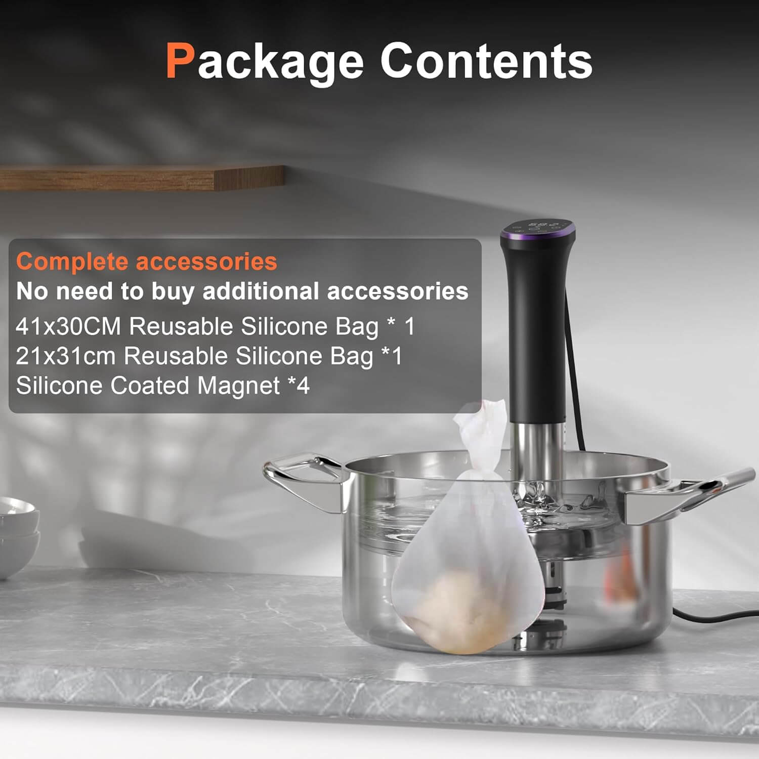 Karinear Sous Vide Machine Kit With 30 Seal Bags, Vacuum Pump, Magnets, LED, Wifi App Control